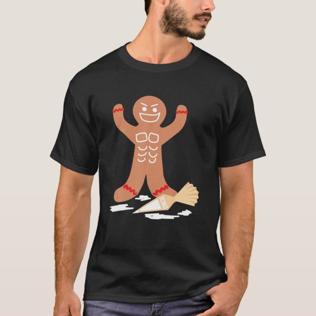Christmas Gingerbread Muscle Man Icing Abs Design T-Shirt (Front)