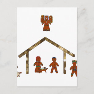 christmas gingerbread nativity holiday postcard