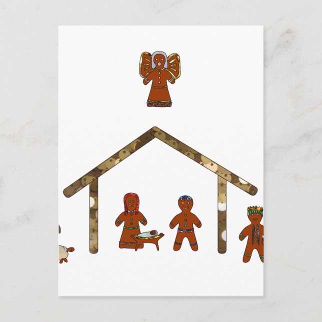 christmas gingerbread nativity holiday postcard (Front)