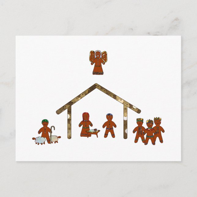 christmas gingerbread nativity holiday postcard (Front)