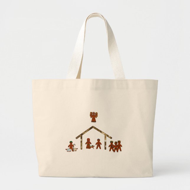 christmas gingerbread nativity large tote bag (Front)