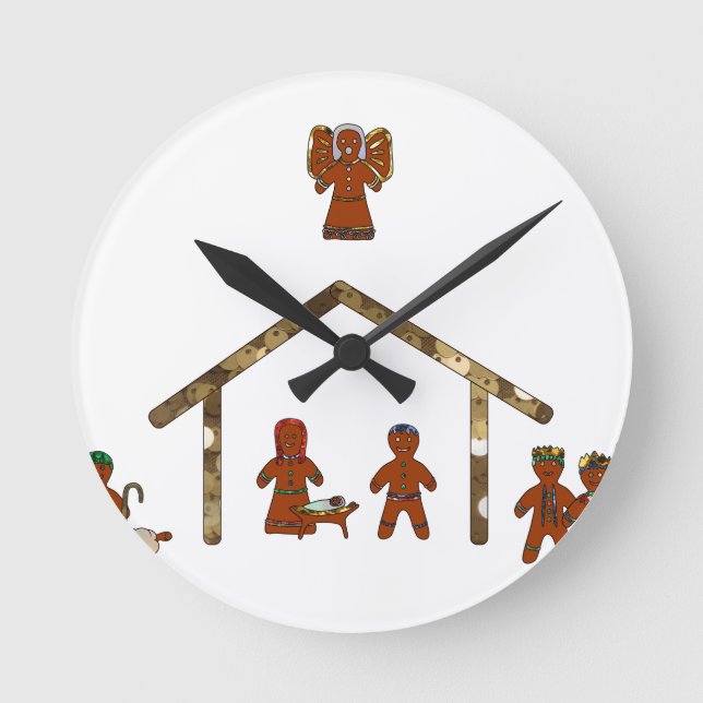 christmas gingerbread nativity round clock (Front)