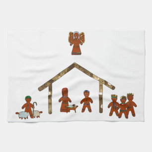 christmas gingerbread nativity tea towel