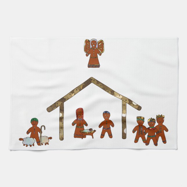 christmas gingerbread nativity tea towel (Horizontal)