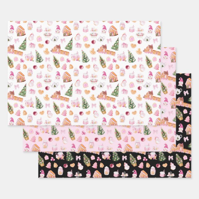 Christmas Gingerbread Pink Wrapping Paper Sheet (Set)