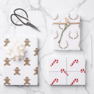 Christmas Gingerbread Reindeer Red Candy Canes Wrapping Paper Sheet