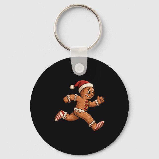 Christmas Gingerbread Running Funny Runners Pajama Key Ring (Front)