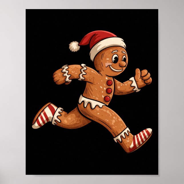 Christmas Gingerbread Running Funny Runners Pajama Poster (Front)