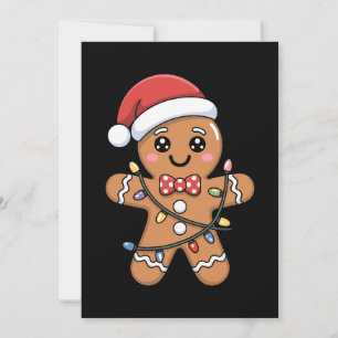 Christmas Gingerbread Santa Hat Xmas Lights Invitation