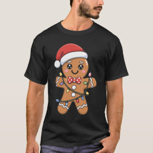 Christmas Gingerbread Santa Hat Xmas Lights T-Shirt