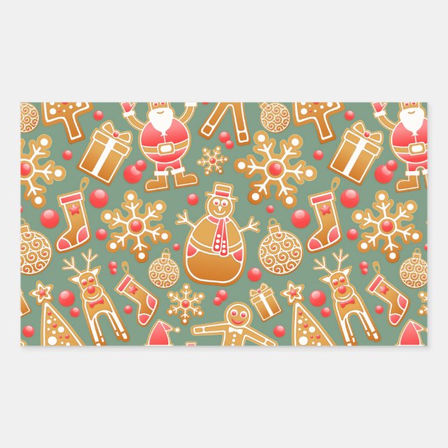 christmas gingerbread santa rectangular sticker (Front)