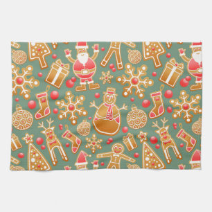 christmas gingerbread santa tea towel