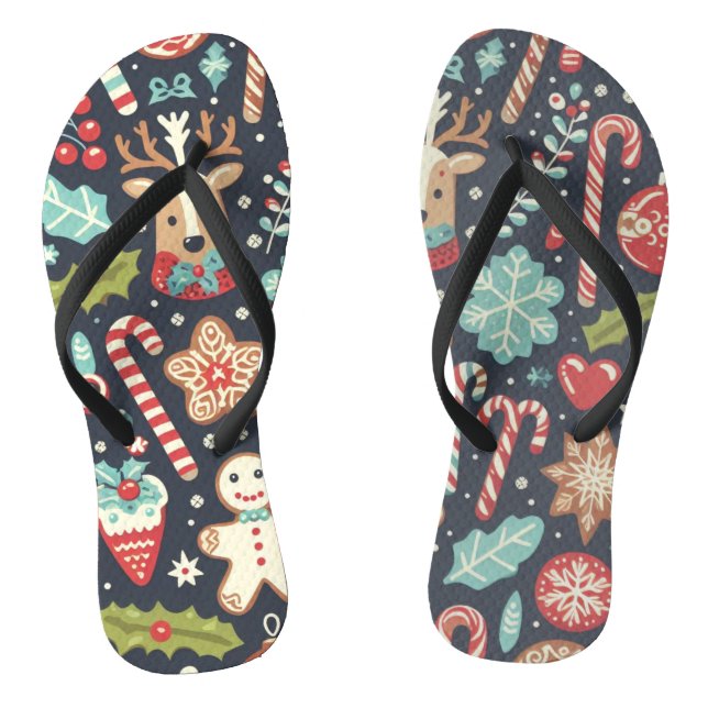Christmas Gingerbread Seamless Pattern  Thongs (Footbed)