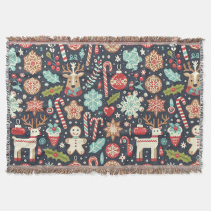 Christmas Gingerbread Seamless Pattern Throw Blanket