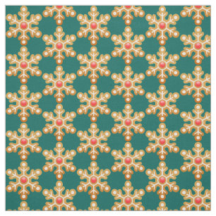 Christmas Gingerbread Snowflake Green Pattern Fabric
