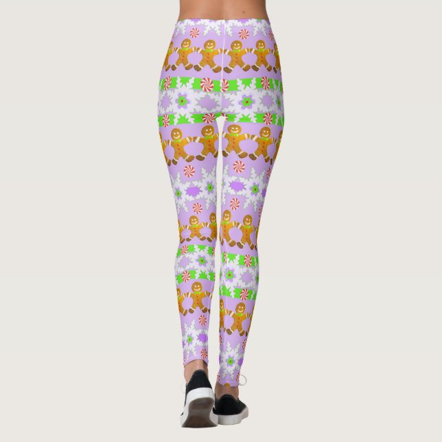 Christmas Gingerbread & Snowflake Pattern Leggings (Back)