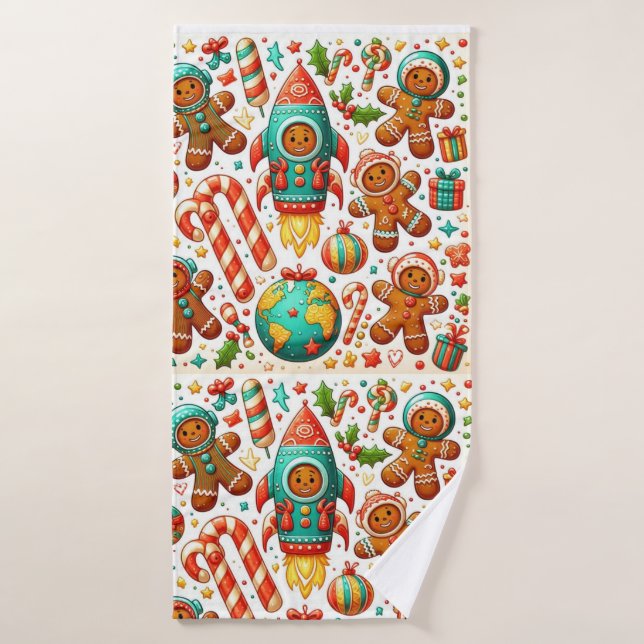 Christmas gingerbread space bath towel (Bath Towel)