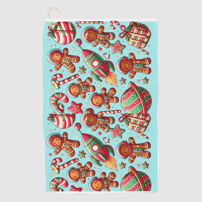 Christmas gingerbread space golf towel (Front)
