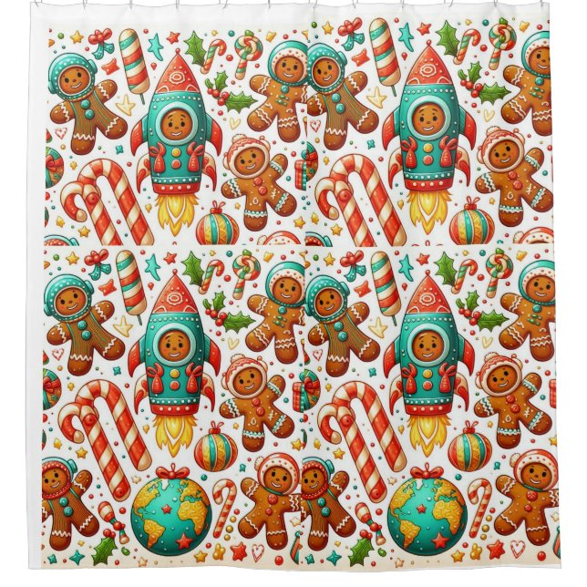 Christmas gingerbread space shower curtain (Front)