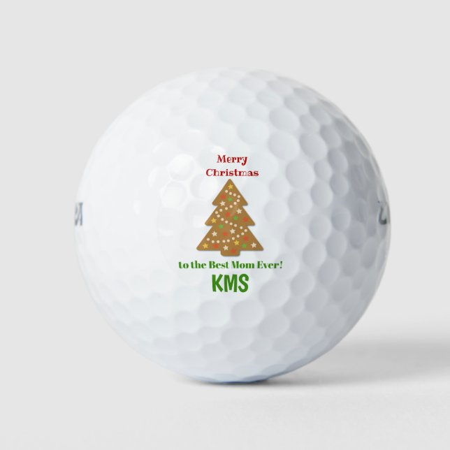 Christmas Gingerbread Tree Custom Monogram Mum Golf Balls (Front)