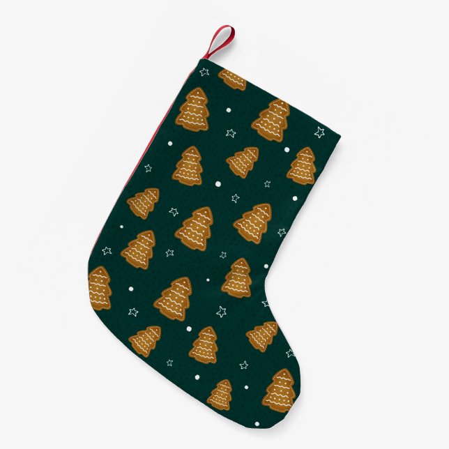 Christmas Gingerbread Trees Small Christmas Stocking (Front (Hanging))