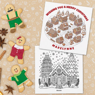 Christmas Gingerbread Village With Coloring Page Holiday Card
