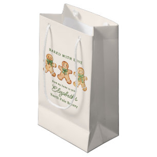 Christmas Gingerbread Watercolor Baked With Love Small Gift Bag