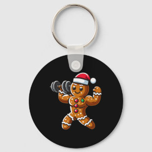 Christmas Gingerbread Weightlifting Man Workout Bo Key Ring