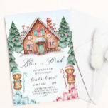 Christmas Gingerbread Winter Baby Gender Reveal Invitation<br><div class="desc">A festive Baby Gender Reveal party invitation template. The watercolor Christmas design features a winter forest with a gingerbread house,  alongside a gingerbread man and lady and blue and pink presents. The typography text reads blue or pink. Personalize by editing the digital or printed invitation with your event details.</div>