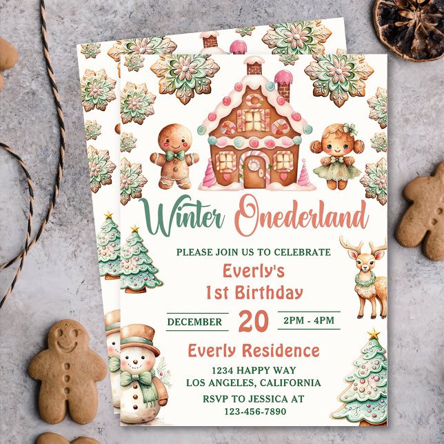  Christmas Gingerbread Winter Onederland Birthday Invitation (Creator Uploaded)