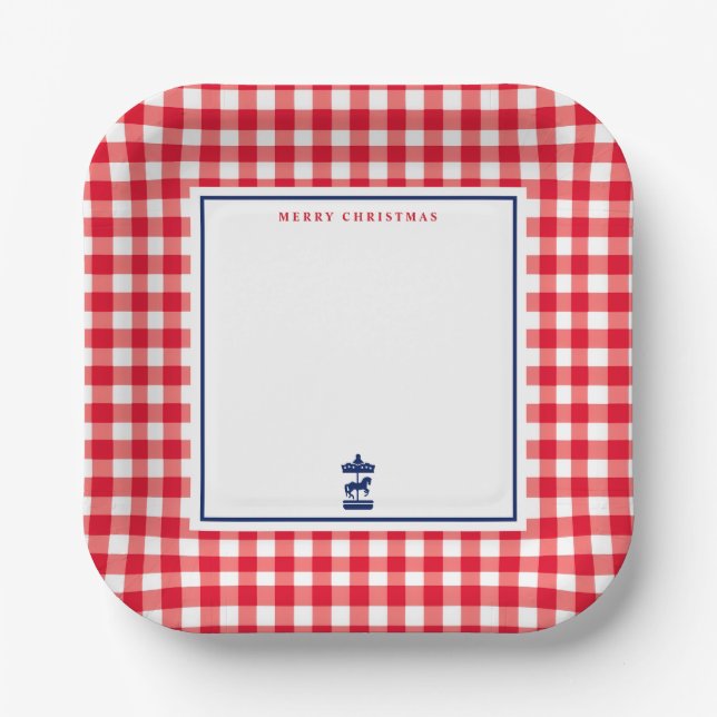 Christmas Gingham chic note card Paper Plate (Front)