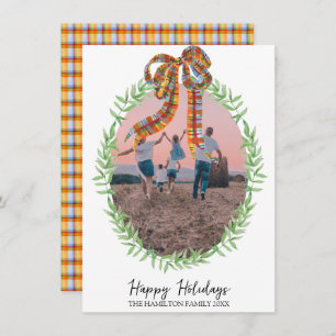 Christmas Gingham Coquette Wreath Photo Holiday Card