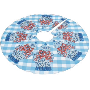 Christmas Gingham Ginger Jar  Brushed Polyester Tree Skirt