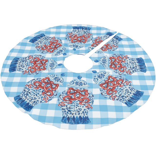 Christmas Gingham Ginger Jar  Brushed Polyester Tree Skirt (Angled)