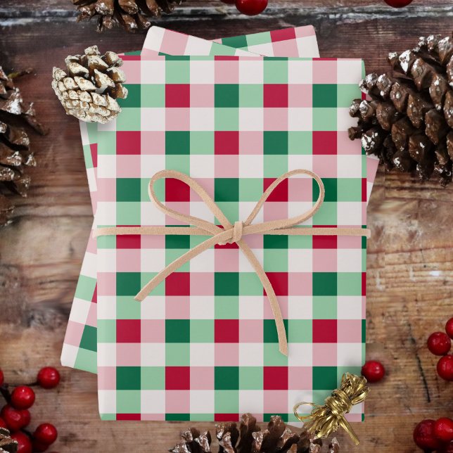 Christmas Gingham - Red, Green and White Wrapping Paper Sheet (Gingham-Christmas RedGreenWhite-Wrapping Paper Sheets by Leapfroglisics Shop)
