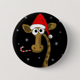 Christmas giraffe 6 cm round badge