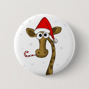 Christmas giraffe 6 cm round badge