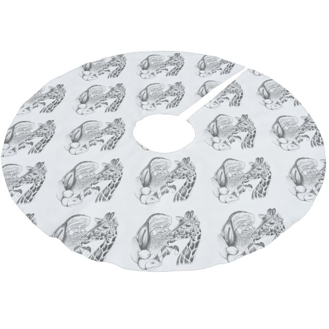 Christmas Giraffe and Santa Brushed Polyester Tree Skirt (Angled)