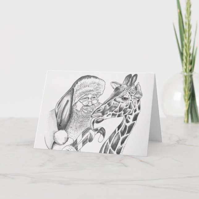 Christmas Giraffe and Santa Holiday Card (Front)