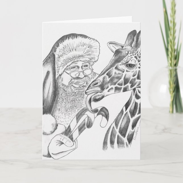 Christmas Giraffe and Santa Holiday Card (Front)