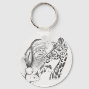 christmas giraffe and Santa Key Ring