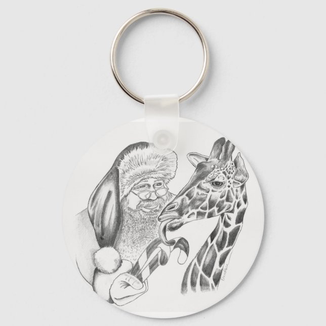 christmas giraffe and Santa Key Ring (Front)