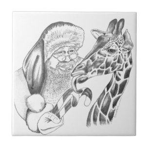 christmas giraffe and Santa Tile
