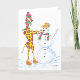 Christmas Giraffe and Snowman Holiday Card