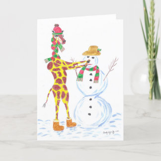 Christmas Giraffe and Snowman Holiday Card