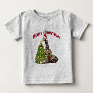 Christmas Giraffe Baby T-Shirt