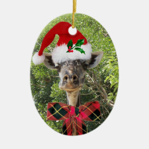 Christmas Giraffe Ceramic Ornament