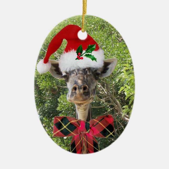 Christmas Giraffe Ceramic Ornament (Front)