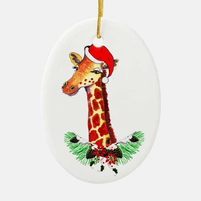 Christmas Giraffe Ceramic Ornament (Front)