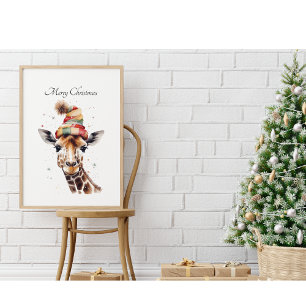 Christmas Giraffe, customisable  Poster